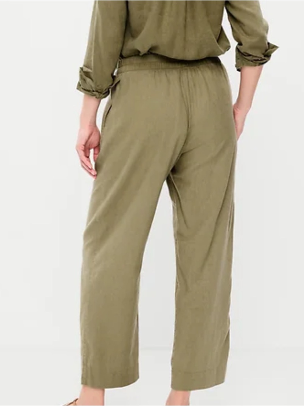 High-Waisted Linen-Blend Straight Ankle Pants - Picture 2 of 3
